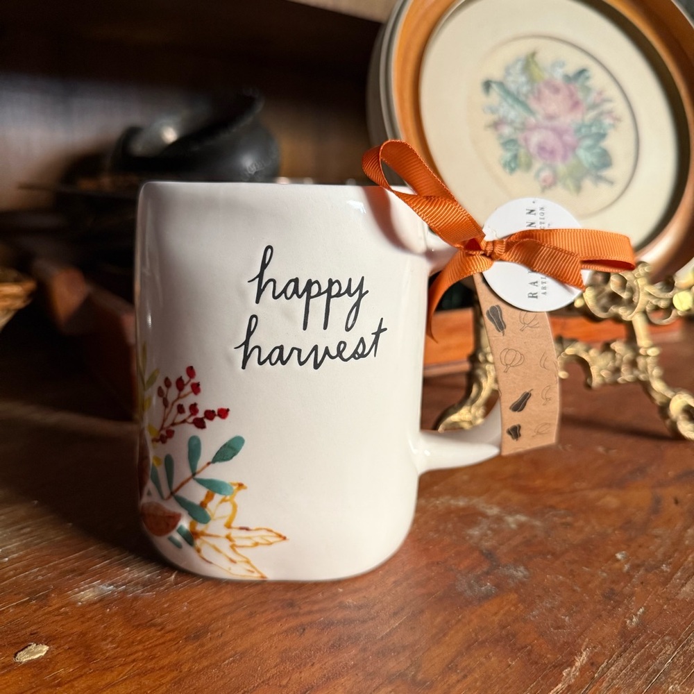Rae Dunn Happy Harvest Mug - White with Autumn Accents